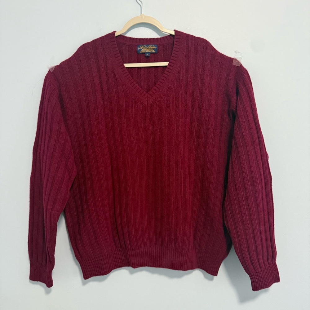 Brooks Brothers Men’s 100% Lambswool Knitted Burgundy Sweater Pullover - Size XL